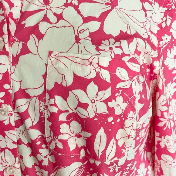 Talbots Pink White Floral Print Button Up Shirt Sz 10 Long Sleeves Crisp Cotton - Picture 7 of 10